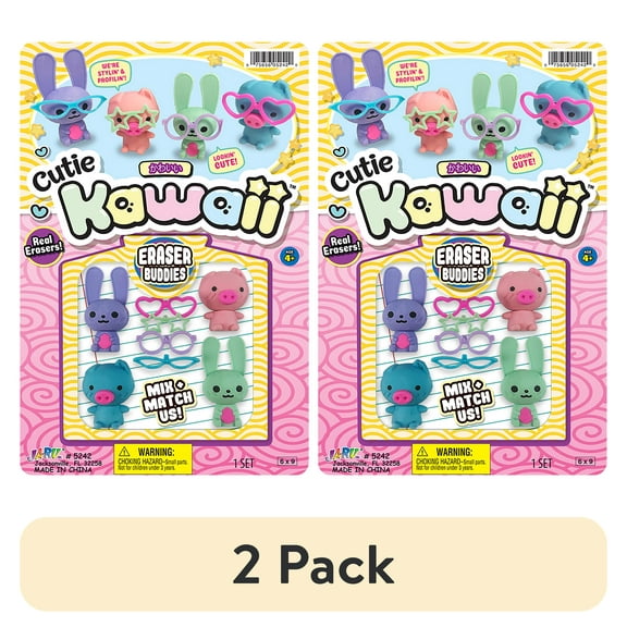 (2 pack) Ja-Ru Kawaii Cutie Eraser Buddies Playset, 1 Piece Set Plastic, All Ages Novelty Toy