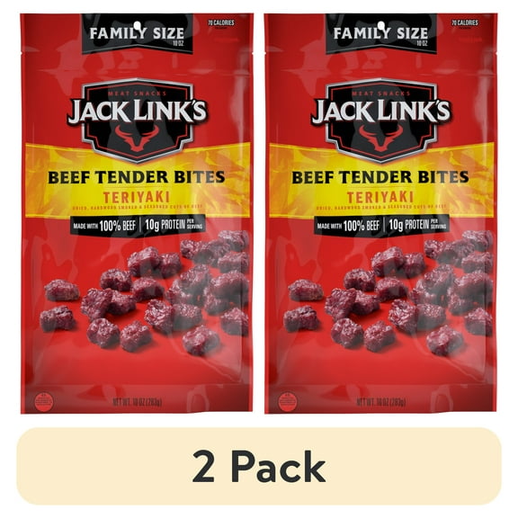 (2 pack) Jack Link's 100% Beef Teriyaki Tender Bites 10Ounce Resealable Bag