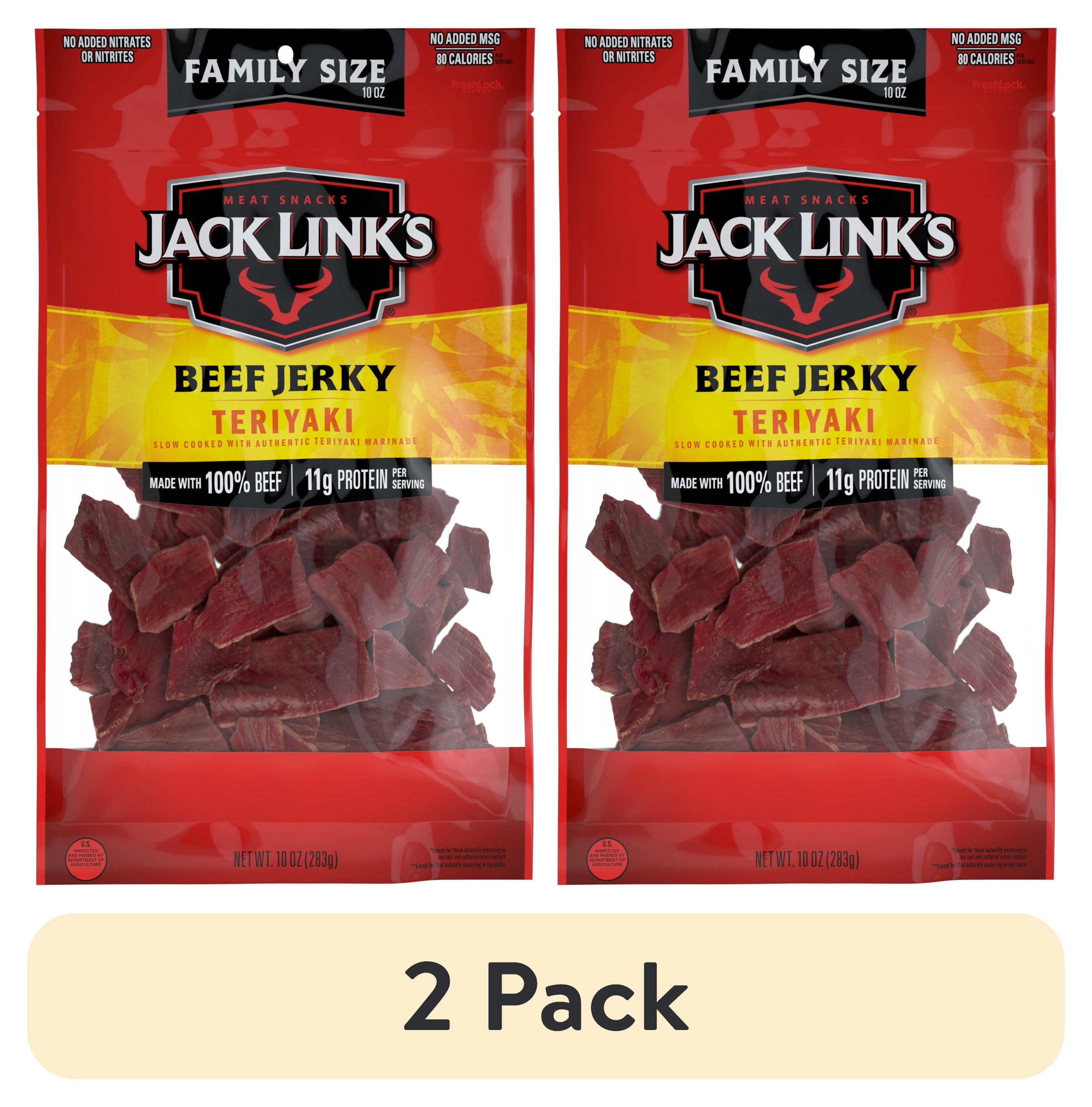 (2 pack) Jack Link’s Beef Jerky, Teriyaki, 100% Beef, 11g of Protein per Serving, 10 Ounce Bag