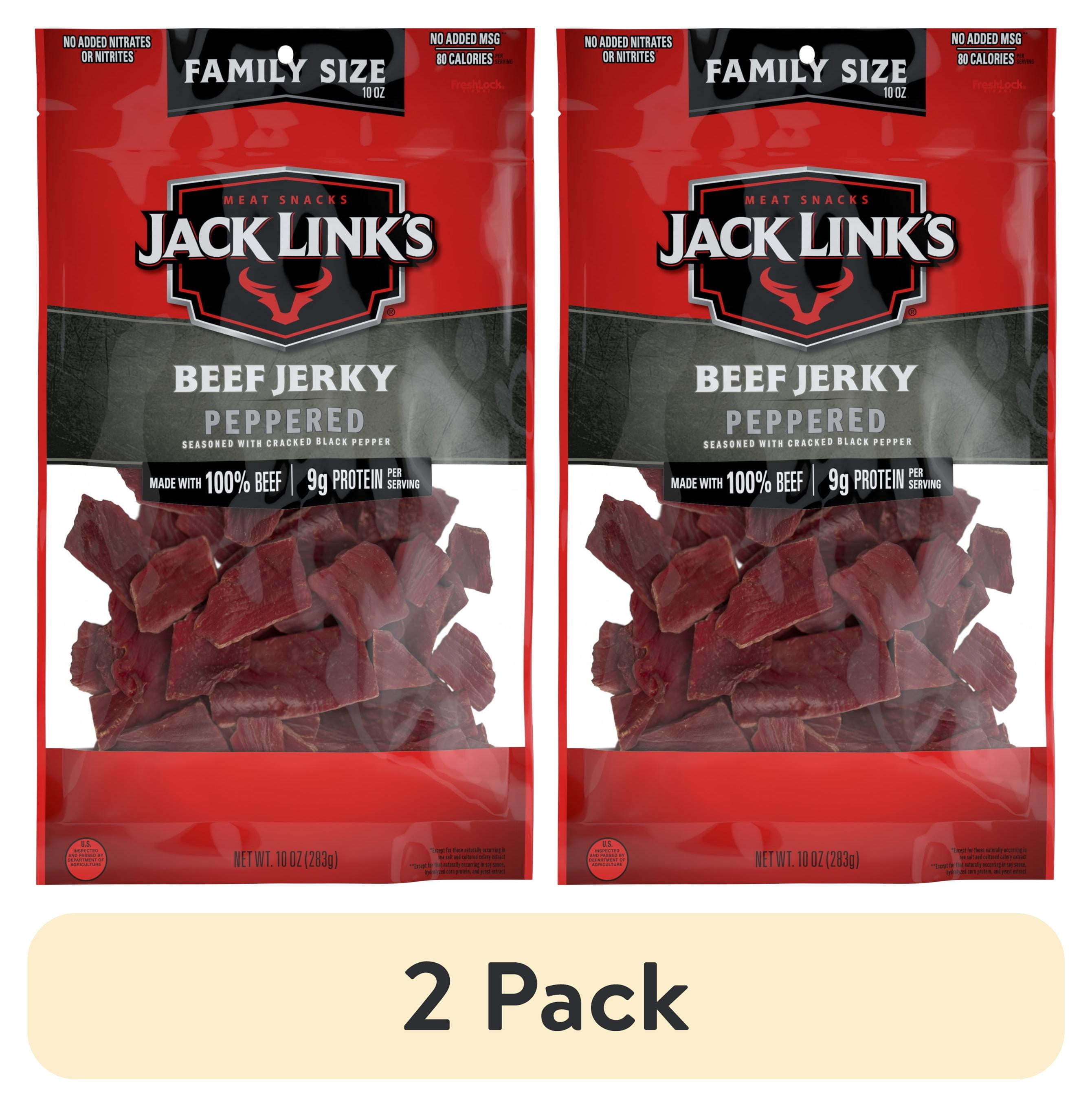(2 pack) Jack Link’s Beef Jerky, Peppered, Made with 100% Beef, 9g of Protein per Serving, 10 Ounce Bag