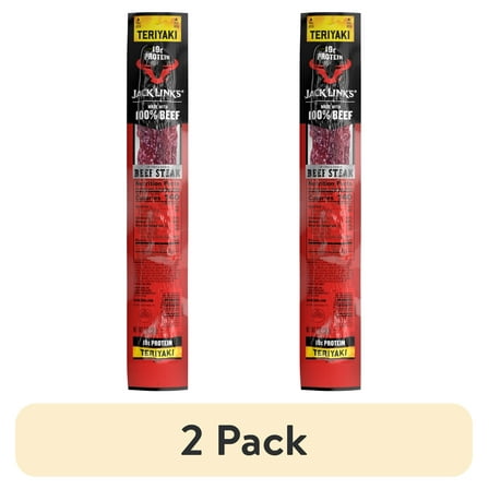 (2 pack) Jack Link’s Beef Steaks, Teriyaki, Made with 100% Beef, 19g of Protein per Beef Steak, 2 oz