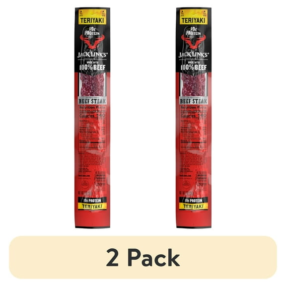 (2 pack) Jack Link’s Beef Steaks, Teriyaki, Made with 100% Beef, 19g of Protein per Beef Steak, 2 oz