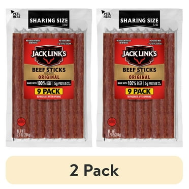 (2 pack) Jack Link’s Beef Stick Multipack, Original Flavor, Made with 100% Beef, 5g of Protein per Stick, 7.2 oz 9-Pack, 0.8 oz Beef Sticks