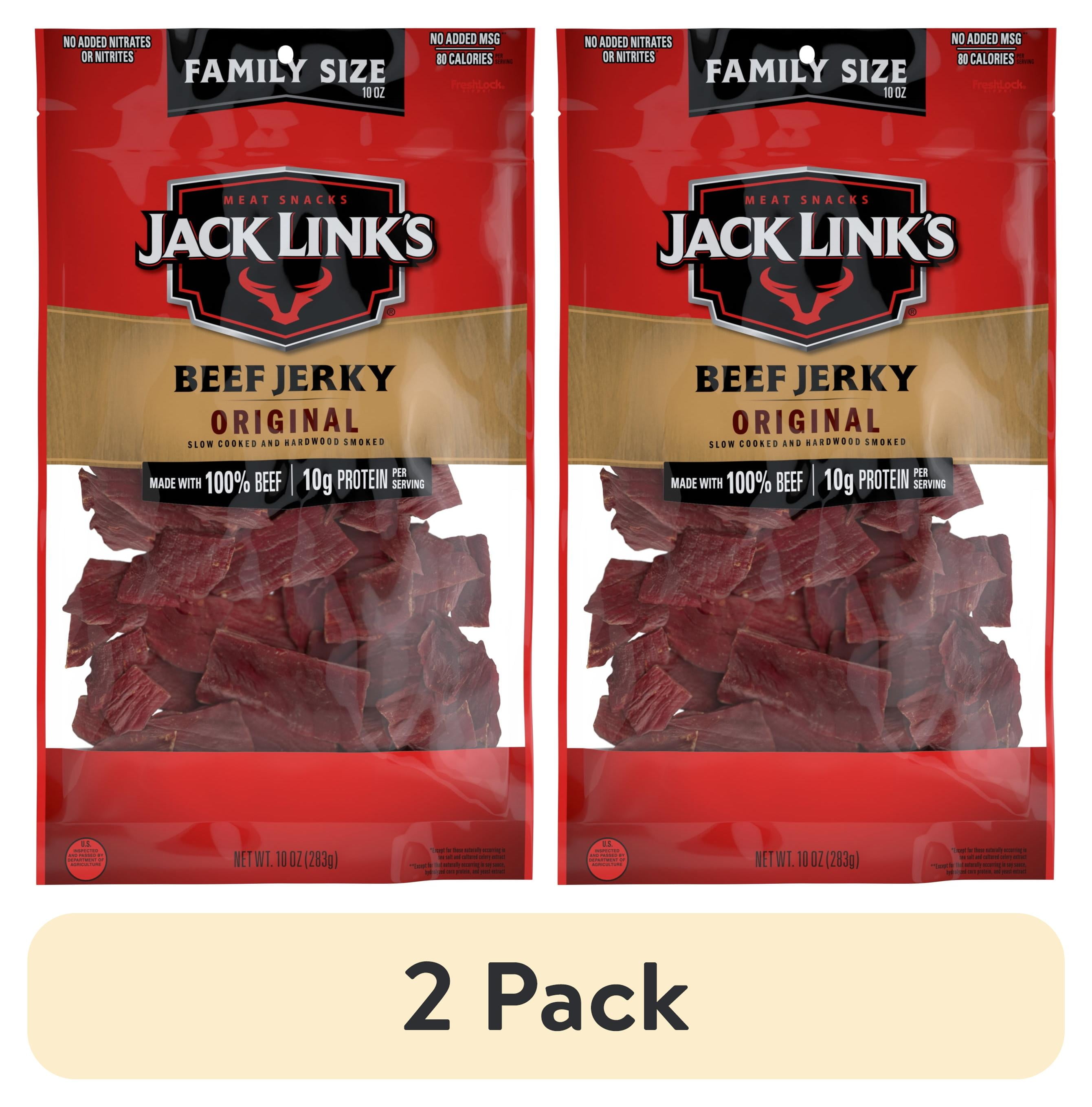 (2 pack) Jack Link’s Beef Jerky, Made with 100% Beef, Original Flavor, 10g of Protein per Serving, 10 Ounce Bag