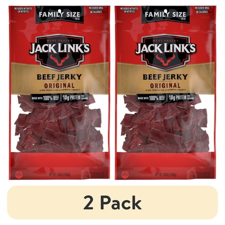 (2 pack) Jack Link’s Beef Jerky, Made with 100% Beef, Original Flavor, 10g of Protein per Serving, 10 Ounce Bag