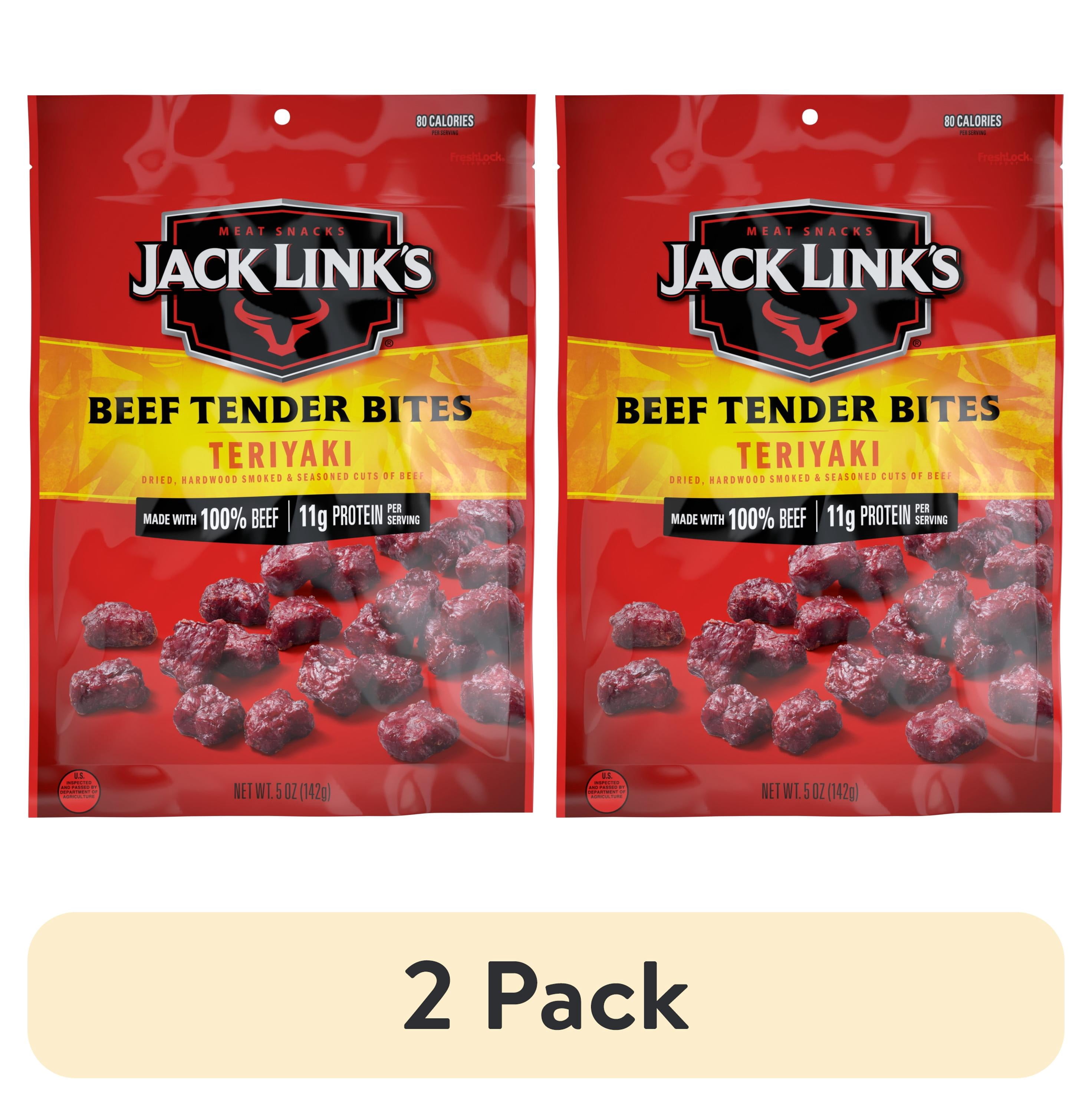 (2 pack) Jack Link’s Teriyaki Beef Tender Bites, Made with 100% Beef, 5 Ounce, Resealable Bag