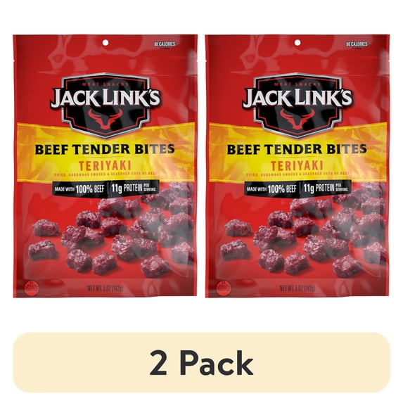 (2 pack) Jack Link’s Teriyaki Beef Tender Bites, Made with 100% Beef, 5 Ounce, Resealable Bag