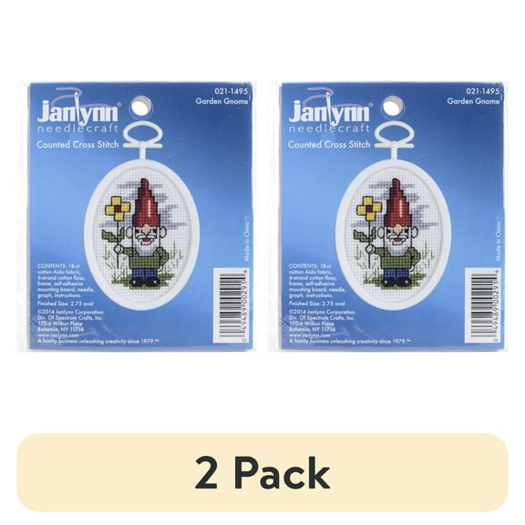 (2 pack) Janlynn Mini Counted Cross Stitch Kit 2.75" Oval-Gnome (18 Count)