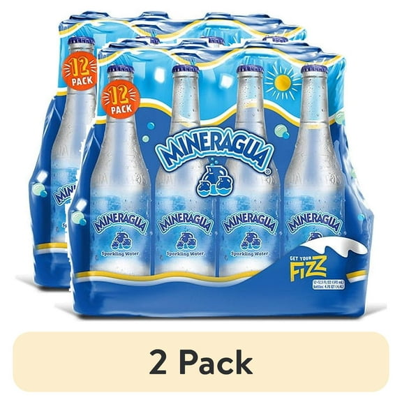 (2 pack) Jarritos Mineragua Sparkling Water, 12.5 fl oz Glass Bottle, 12 Pack
