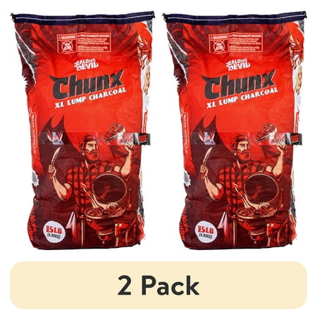 (2 pack) Jealous Devil Chunx XL - 15 lbs Natural Hardwood Lump Charcoal, High Heat, Long Burn, Low Ash