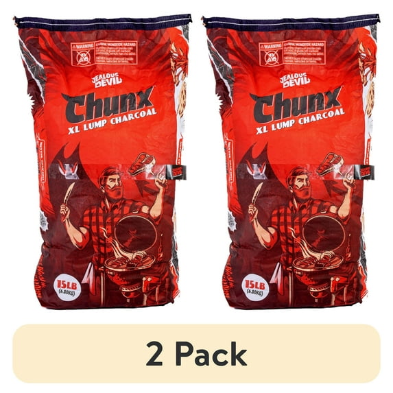 (2 pack) Jealous Devil Chunx XL - 15 lbs Natural Hardwood Lump Charcoal, High Heat, Long Burn, Low Ash