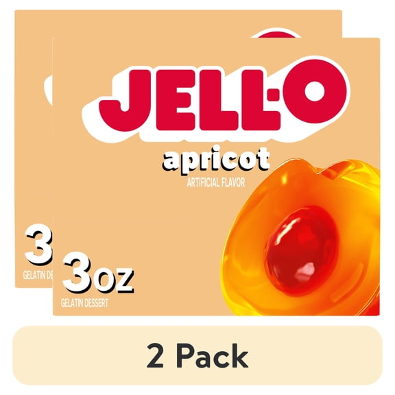 (2 pack) Jell-O Apricot Artificially Flavored Gelatin Dessert Mix, 3 oz Box