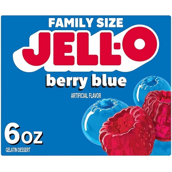 (2 pack) Jell-O Berry Blue Gelatin Dessert Mix, Family Size, 6 oz Box