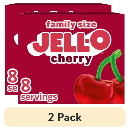 (2 pack) Jell-O Cherry Gelatin Dessert Mix, Family Size, 6 oz Box