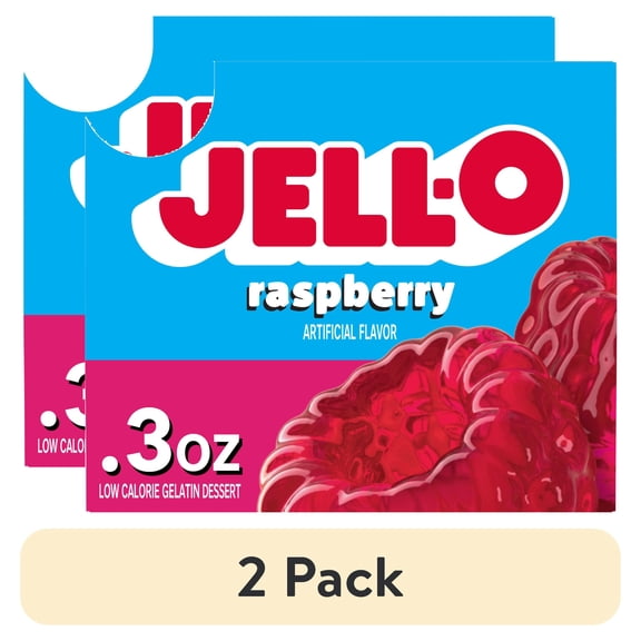 (2 pack) Jell-O Raspberry Artificially Flavored Zero Sugar Gelatin Dessert Mix, 0.3 oz Box