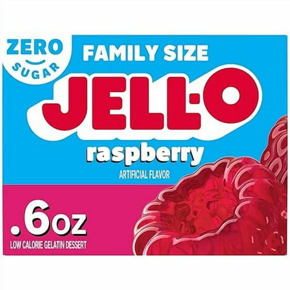 (2 pack) Jell-O Raspberry Zero Sugar Gelatin Dessert Mix, Family Size, 0.6 oz Box
