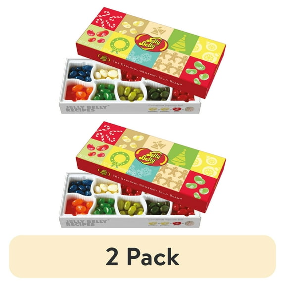 (2 pack) Jelly Belly 10-Flavor Jelly Beans Christmas Gift Box - 4.25 Ounces of Candy with Flavors Guide