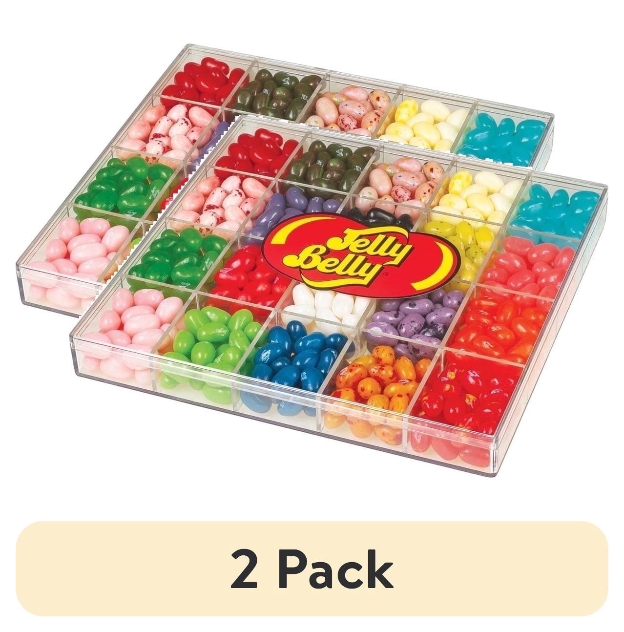 (2 pack) Jelly Belly 20-Flavor Clear Jelly Bean Gift Box, 16 Ounces of Candy with Organizing Compartments - Graduation Gift