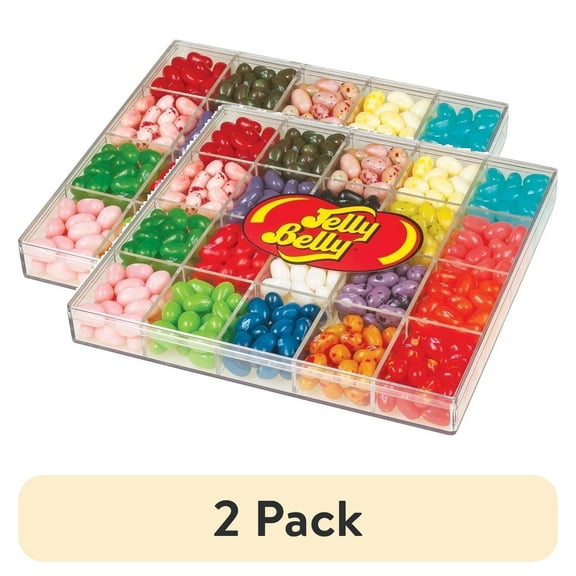(2 pack) Jelly Belly 20-Flavor Clear Jelly Bean Gift Box, 16 Ounces of Candy with Organizing Compartments