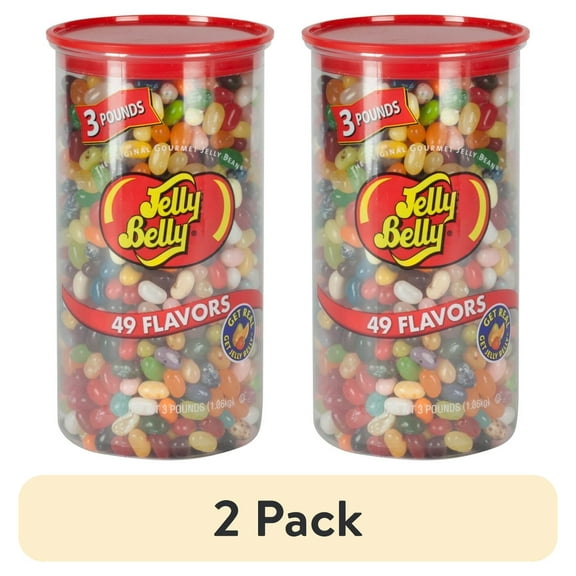 (2 pack) Jelly Belly 49 Assorted Jelly Bean Flavors, 3-Pound Clear Can, Most Popular Flavors