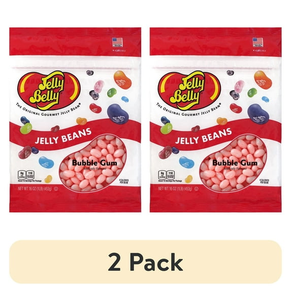 (2 pack) Jelly Belly Bubble Gum Jelly Beans - 1 Pound (16 Ounces), Bubble Gum Flavor Candy, Resealable Bag