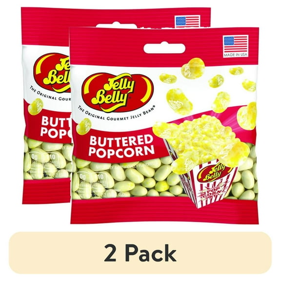 (2 pack) Jelly Belly Buttered Popcorn Jelly Beans - 3.5 oz Grab & Go Bags - True-to-life Buttered Popcorn-flavored Candy