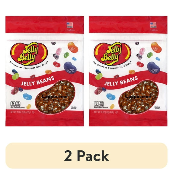 (2 pack) Jelly Belly Cappuccino Jelly Beans - 1 Pound (16 Ounces) of Coffee Flavor Candy in a Resealable Bag