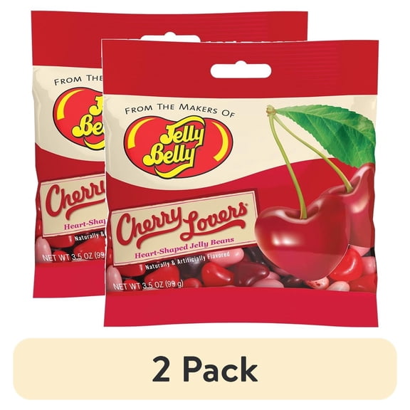 (2 pack) Jelly Belly Cherry Lovers Heart-Shaped Jelly Beans - 3.5 oz Grab & Go Bag - Valentine's Day Candy