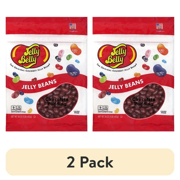 (2 pack) Jelly Belly Chocolate Pudding Jelly Beans - 1 Pound (16 Ounces), Chocolate Candy, Resealable Bag