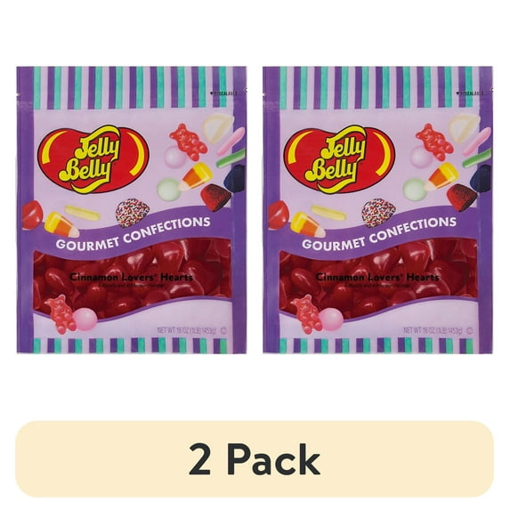 (2 pack) Jelly Belly Cinnamon Lovers™ Hearts - 1 Pound (16 Ounces), Chewy Cinnamon Candy in a Resealable Bag - Valentine's Day Candy