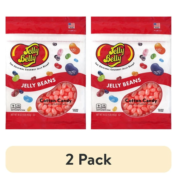(2 pack) Jelly Belly Cotton Candy Jelly Beans - 1 Pound (16 Ounces), Cotton Candy Flavor, Resealable Bag