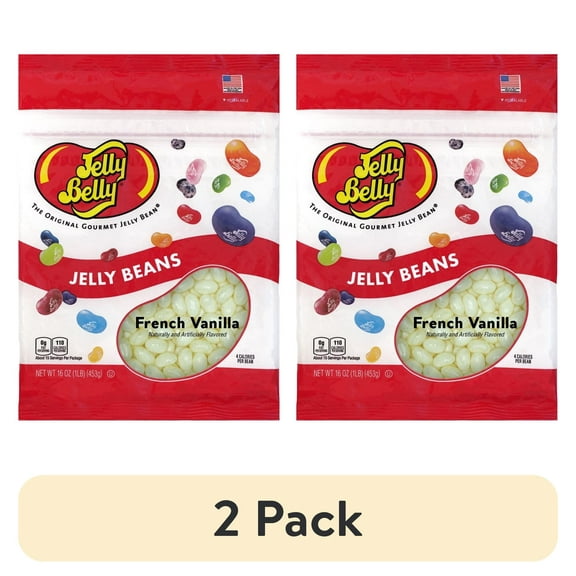 (2 pack) Jelly Belly French Vanilla Jelly Beans - 1 Pound (16 Ounces), French Vanilla Candy, Resealable Bag