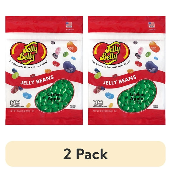 (2 pack) Jelly Belly Green Apple Jelly Beans - 1 Pound (16 Ounces), Green Apple Flavor Candy, Resealable Bag