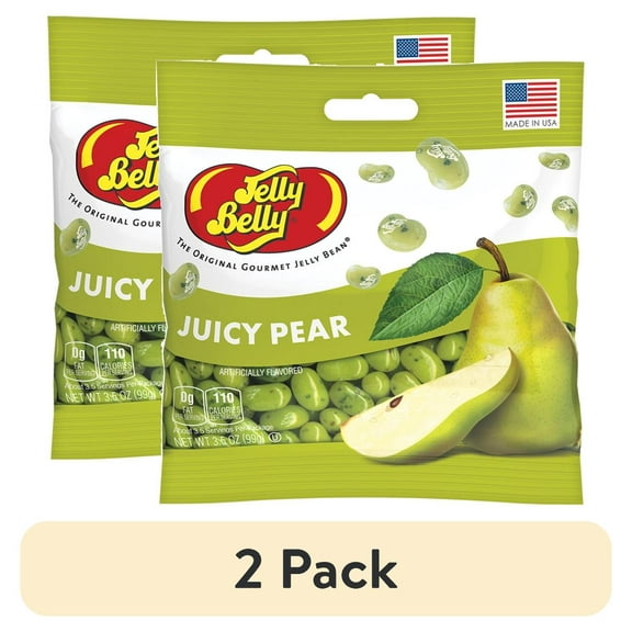 (2 pack) Jelly Belly Juicy Pear Jelly Beans - 3.5 oz Grab & Go Bags - True-to-life Pear-flavored Candy