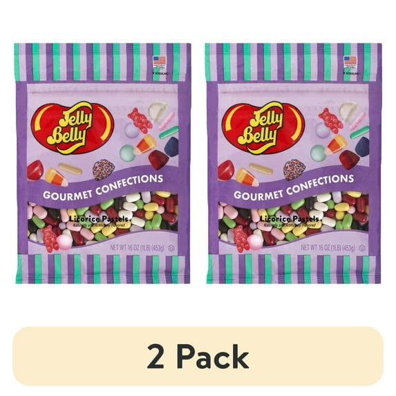 (2 pack) Jelly Belly Licorice Pastels - 1 Pound (16 Ounces), Classic Black Licorice Flavor, Resealable Bag