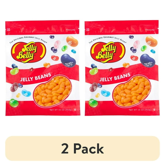 (2 pack) Jelly Belly Orange Sherbet Jelly Beans - 1 Pound (16 Ounces), Creamy Orange Flavor, Resealable Bag