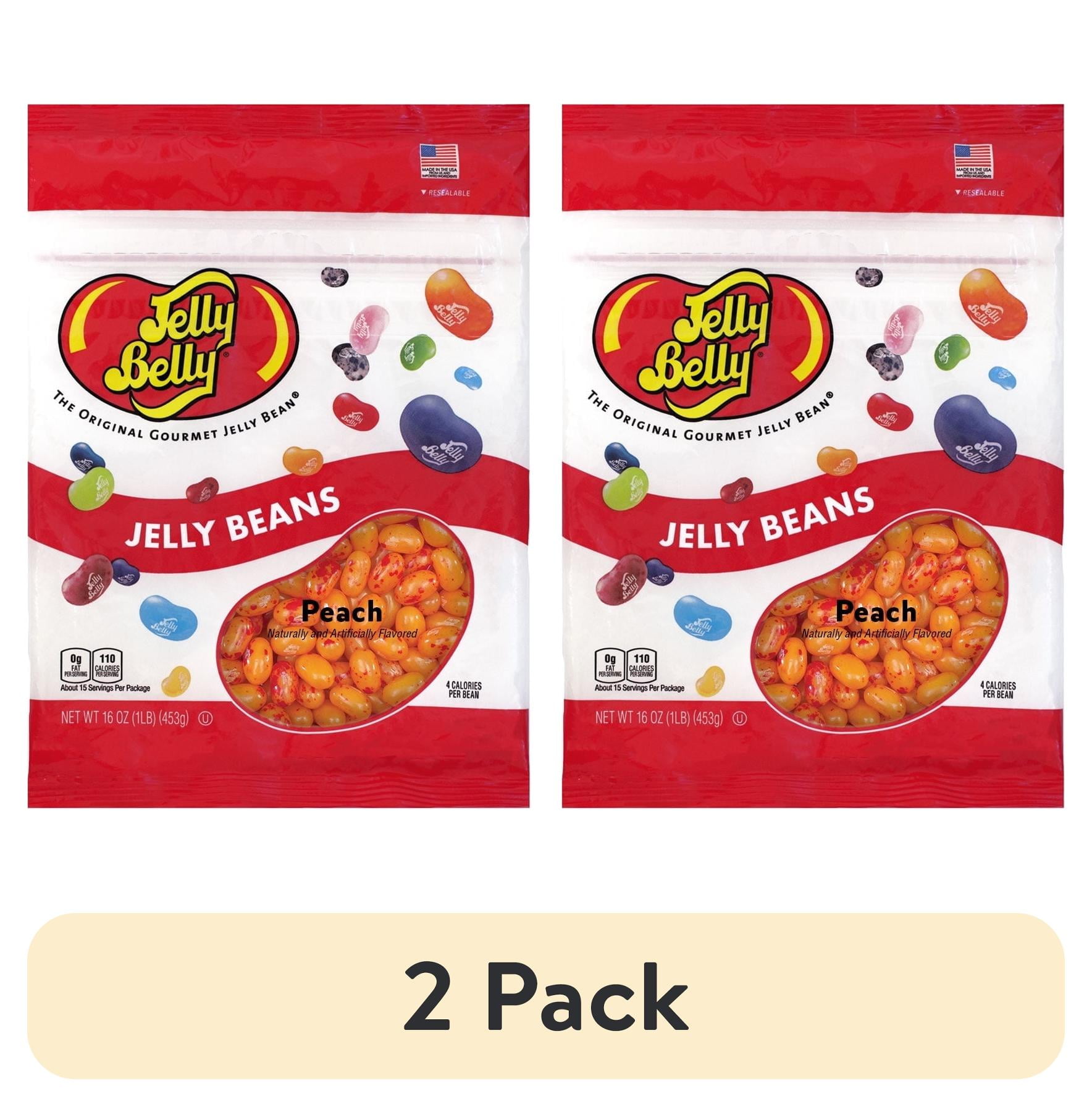 (2 pack) Jelly Belly Peach Jelly Beans - 1 Pound (16 Ounces), Juicy Fresh Peach Flavor Candy, Resealable Bag