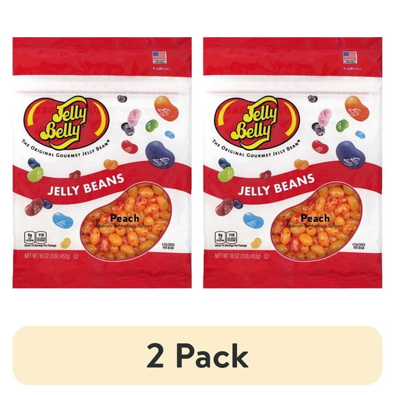 (2 pack) Jelly Belly Peach Jelly Beans - 1 Pound (16 Ounces), Juicy Fresh Peach Flavor Candy, Resealable Bag