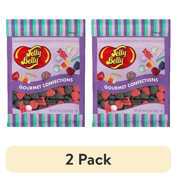 (2 pack) Jelly Belly Raspberries and Blackberries - 1 Pound (16 Ounces), Fruit Flavored Candy, Resealable Bag