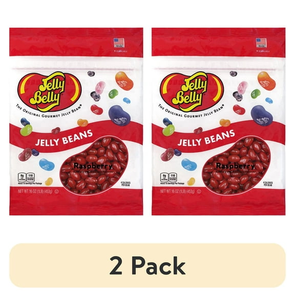 (2 pack) Jelly Belly Raspberry Jelly Beans - 1 Pound (16 Ounces), Raspberry Flavor Candy, Resealable Bag