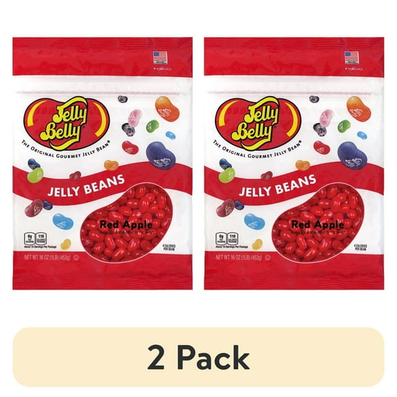 (2 pack) Jelly Belly Red Apple Jelly Beans - 1 Pound (16 Ounces), Macintosh Apple Flavor, Resealable Bag