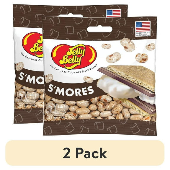 (2 pack) Jelly Belly S'Mores Jelly Beans - 3.5 oz Grab & Go Bags - True-to-life S'Mores-flavored Candy