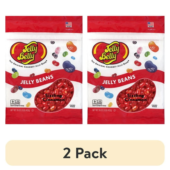 (2 pack) Jelly Belly Sizzling Cinnamon Jelly Beans - 1 Pound (16 Ounces), Hot Cinnamon Candy, Resealable Bag