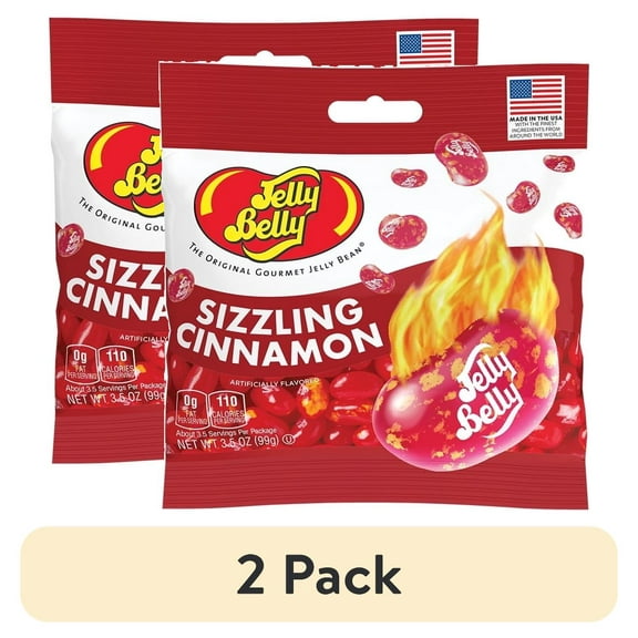 (2 pack) Jelly Belly Sizzling Cinnamon Jelly Beans - 3.5 oz Grab & Go Bags - True-to-life Cinnamon-flavored Candy