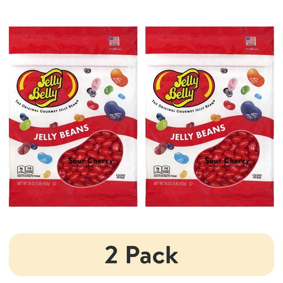(2 pack) Jelly Belly Sour Cherry Jelly Beans - 1 Pound (16 Ounces), Tart Cherry Flavor Candy, Resealable Bag