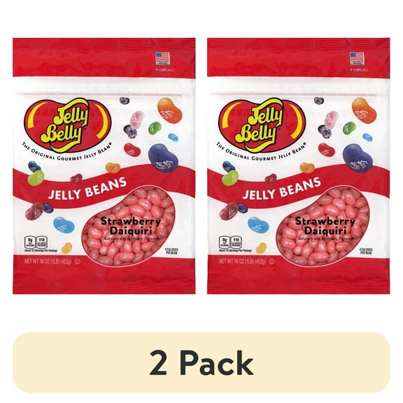 (2 pack) Jelly Belly Strawberry Daiquiri Jelly Beans - 1 Pound (16 Ounces), Alcohol-Free, Resealable Bag