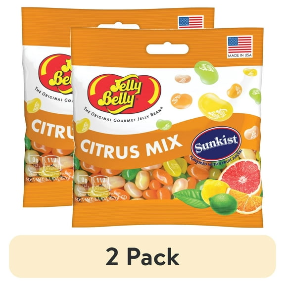 (2 pack) Jelly Belly Sunkist Citrus Mix Jelly Beans - 3.5 oz Grab & Go Bag - True-to-life Citrus Fruit-flavored Candy