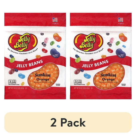 (2 pack) Jelly Belly Sunkist Orange Jelly Beans - 1 Pound (16 Ounces), Fresh Orange Flavor, Resealable Bag