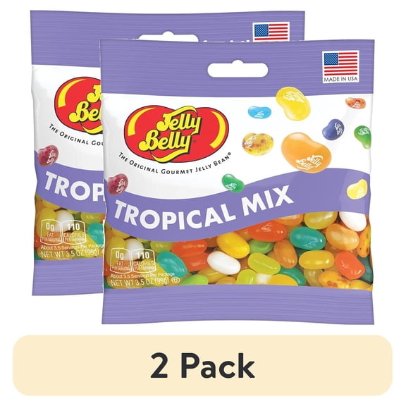 (2 pack) Jelly Belly Tropical Mix Jelly Beans - 3.5 oz Grab & Go Bag - True-to-life Tropical Fruit-flavored Candy