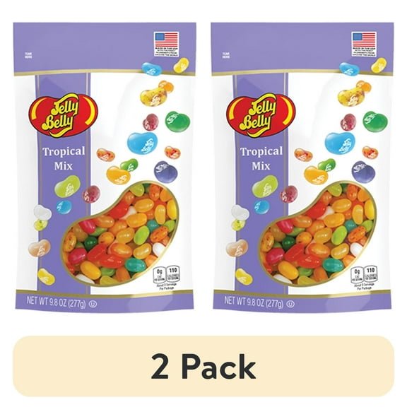 (2 pack) Jelly Belly Tropical Mix Jelly Beans 9.8 oz Pouch Bag, Exotic Fruit Flavored Candy, Gluten Free Treat